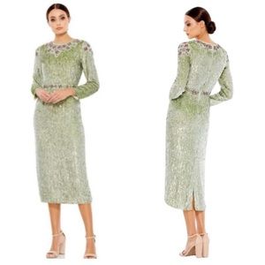 Mac Duggal Floral Beaded Tea-Length Dress Size 8 NWT